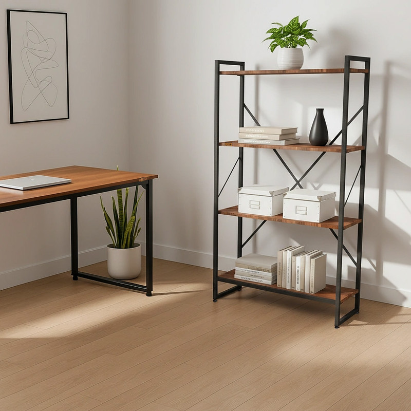 کتابخانه چهار طبقه  مدل مونتاژی LIB_80×140_BRN خانمان مدل 301027
