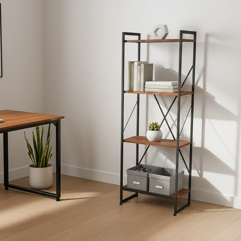 کتابخانه چهار طبقه  مدل مونتاژی LIB_45×140_BRN خانمان مدل 301022