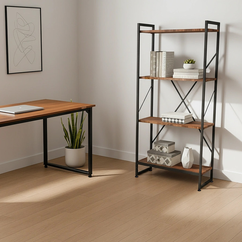کتابخانه چهار طبقه  مدل مونتاژی LIB_60×140_BRN خانمان مدل 301025