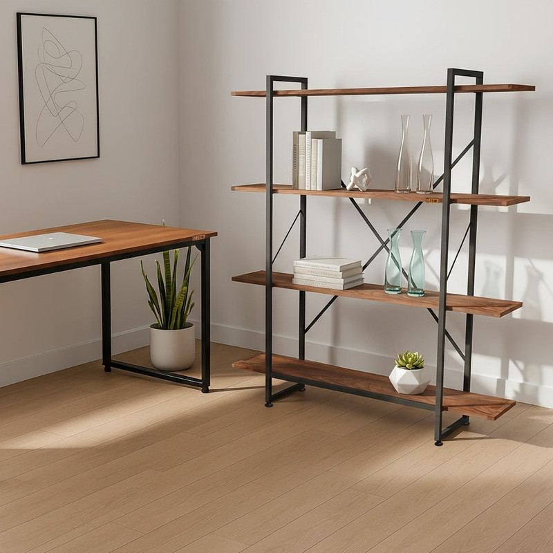 کتابخانه چهار طبقه  مدل مونتاژی LIB_100×140_BRN خانمان مدل 301029