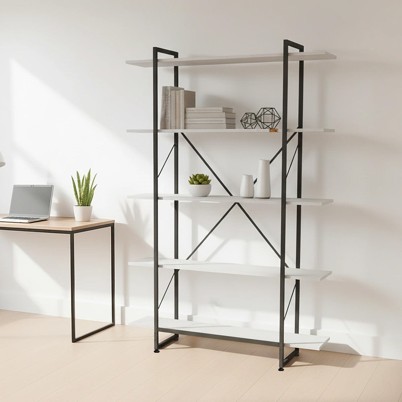 کتابخانه پنج طبقه  مدل مونتاژی LIB_120×180_W خانمان مدل 300987